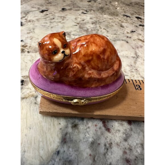 VTG Limoges ND Peint Main Hand-Painted Porcelain Trinket Box Sienna Cat signed - Picture 11 of 16